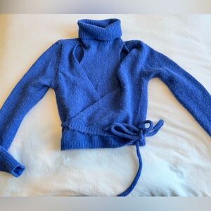 Astr Royal Blue Wrap Turtleneck Sweater with Waist Tie